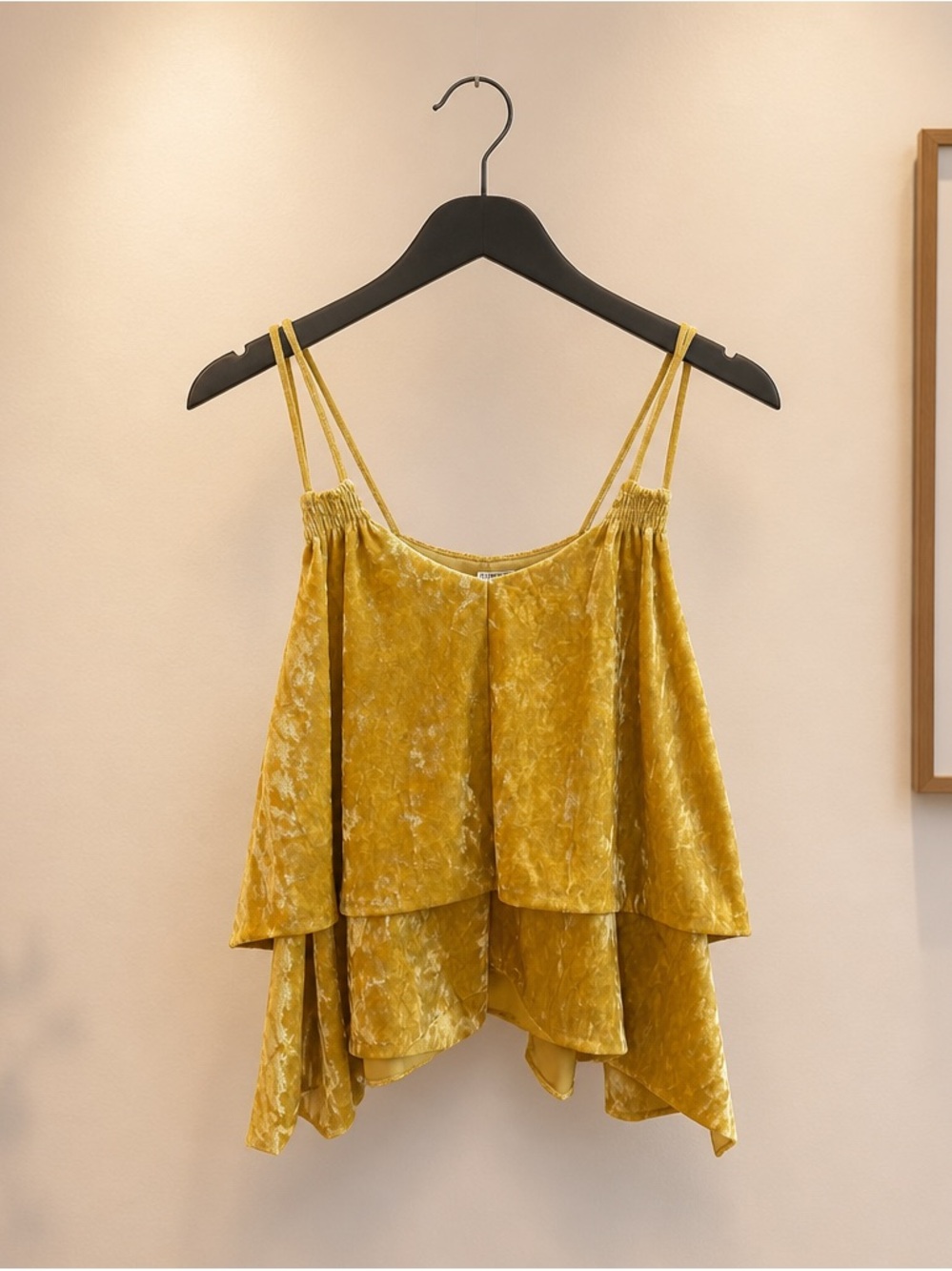 True Craft Mustard Velvet Layered Spaghetti Strap Tank